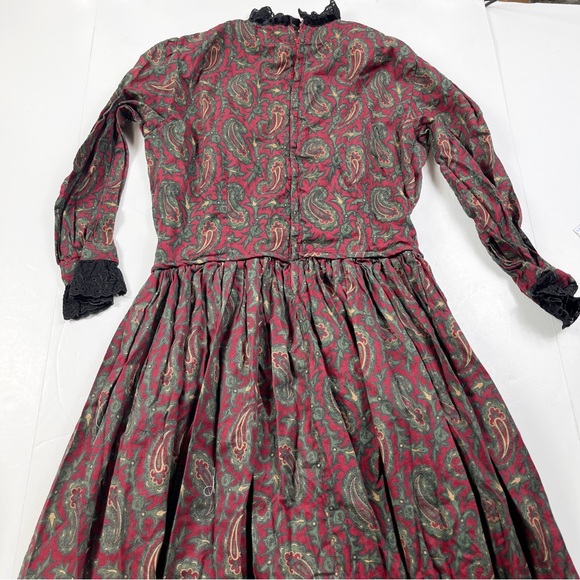 Vintage Victorian Prairie Dress Handmade Paisley Red Green Black Goth - Picture 12 of 12